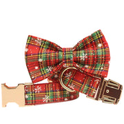 Red Background Snowflake Christmas Pet Collar Plaid Dog Rope Leash Suit Fashion Bowknot Flowers