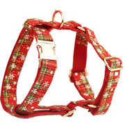 Red Background Snowflake Christmas Pet Collar Plaid Dog Rope Leash Suit Fashion Bowknot Flowers